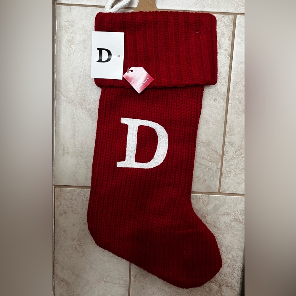 New Wondershop Initial D‎ Monogram Knit 19" Christmas Stocking Red Letters
